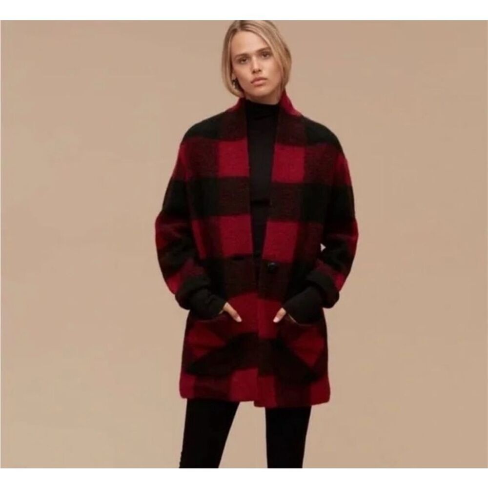 Aritzia Wilfred Free Red Black Plaid‎ Wool Blend Jacket Coat